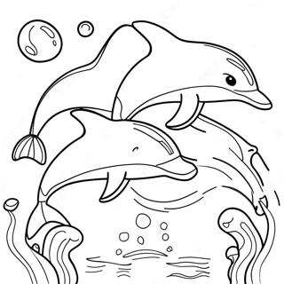 Masiglang Mga Dolphin Na Tumatalon Sa Karagatan Pahina Ng Kulay 72727-16421