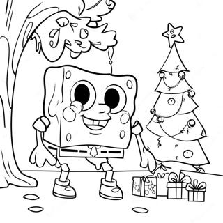 Spongebob Na Nagdekorasyon Ng Puno Pahina Ng Kulay 73934 17355