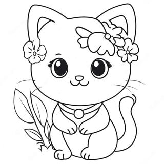 Cute Na Pusa Na Babae Na May Mga Bulaklak Pahina Ng Kulay 77731-20290