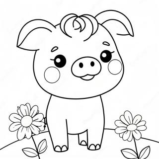 Cute Na Baboy Na May Mga Bulaklak Pahina Ng Kulay 86336-27090