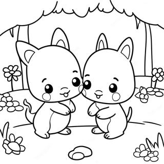 Cute Na Calico Critters Na Naglalaro Sa Hardin Pahina Ng Kulay 89783 29942