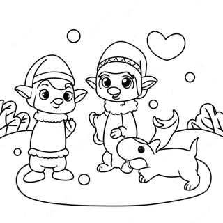 Cute Elf Pets Na Naglalaro Sa Snow Pahina Ng Kulay 90169-30238