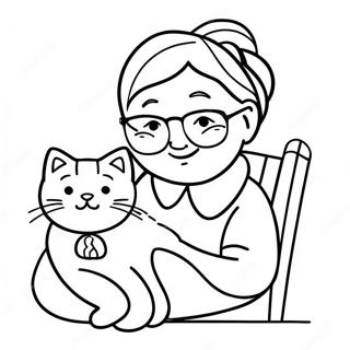 Komportableng Lola Na May Pusa Pahina Ng Kulay 90403-30417