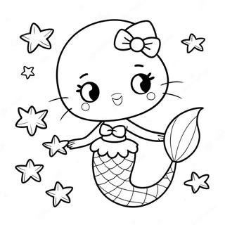 Cute Na Pahina Ng Kulay Ni Hello Kitty Na Sirena Na May Starfish 97518-36422