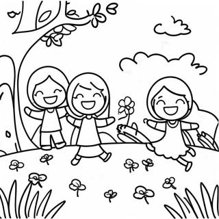 Masayang Mga Bata Na Naglalaro Sa Tagsibol Pahina Ng Kulay 99294 37950