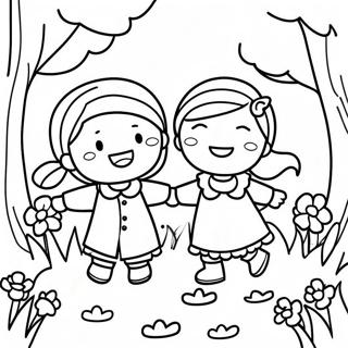 Masayang Mga Bata Na Naglalaro Sa Tagsibol Pahina Ng Kulay 99294 37952